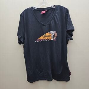 Indian Motorcycle V Neck Color Headdress T-Shirt Biker Timeless Black Size 2XL